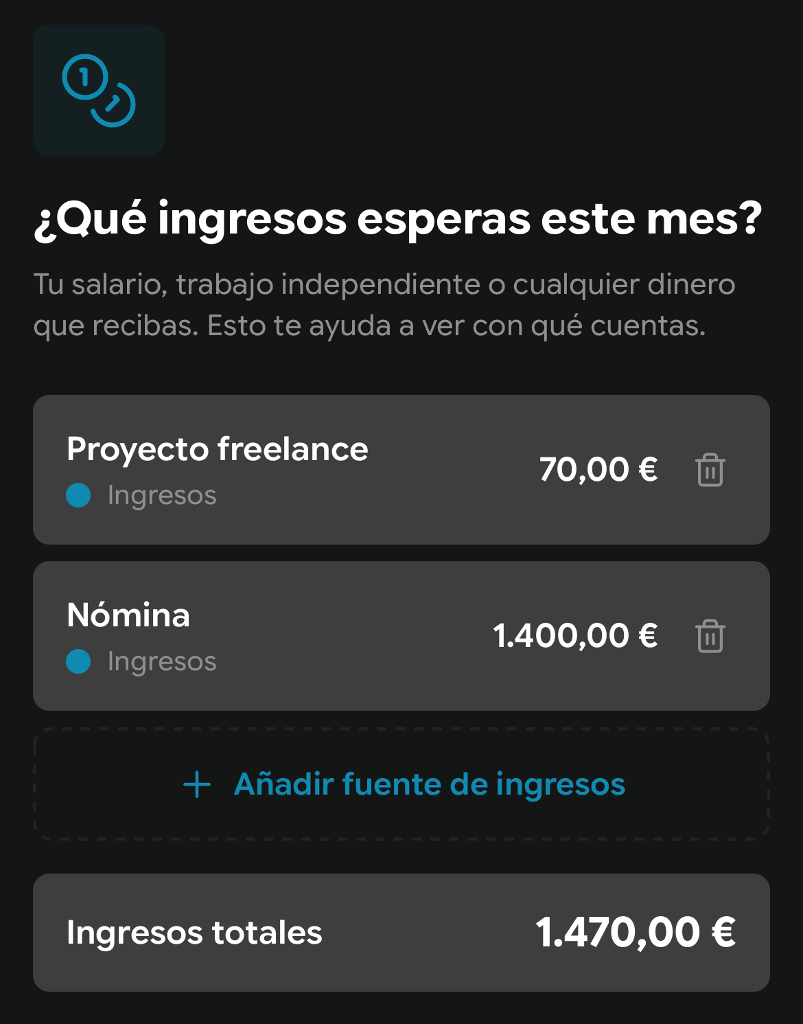 Asistente de presupuesto mostrando gastos fijos