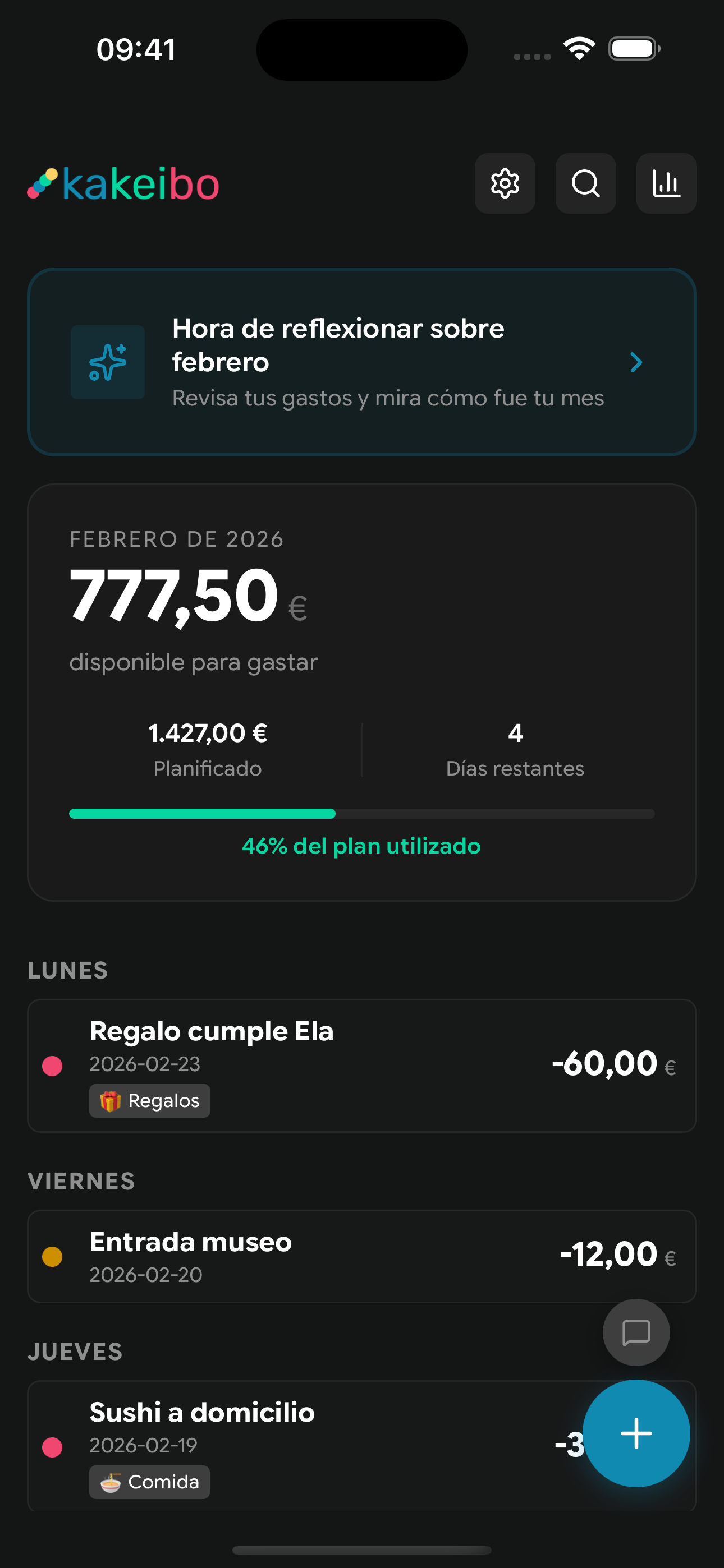 App Kakeibo mostrando resumen del presupuesto